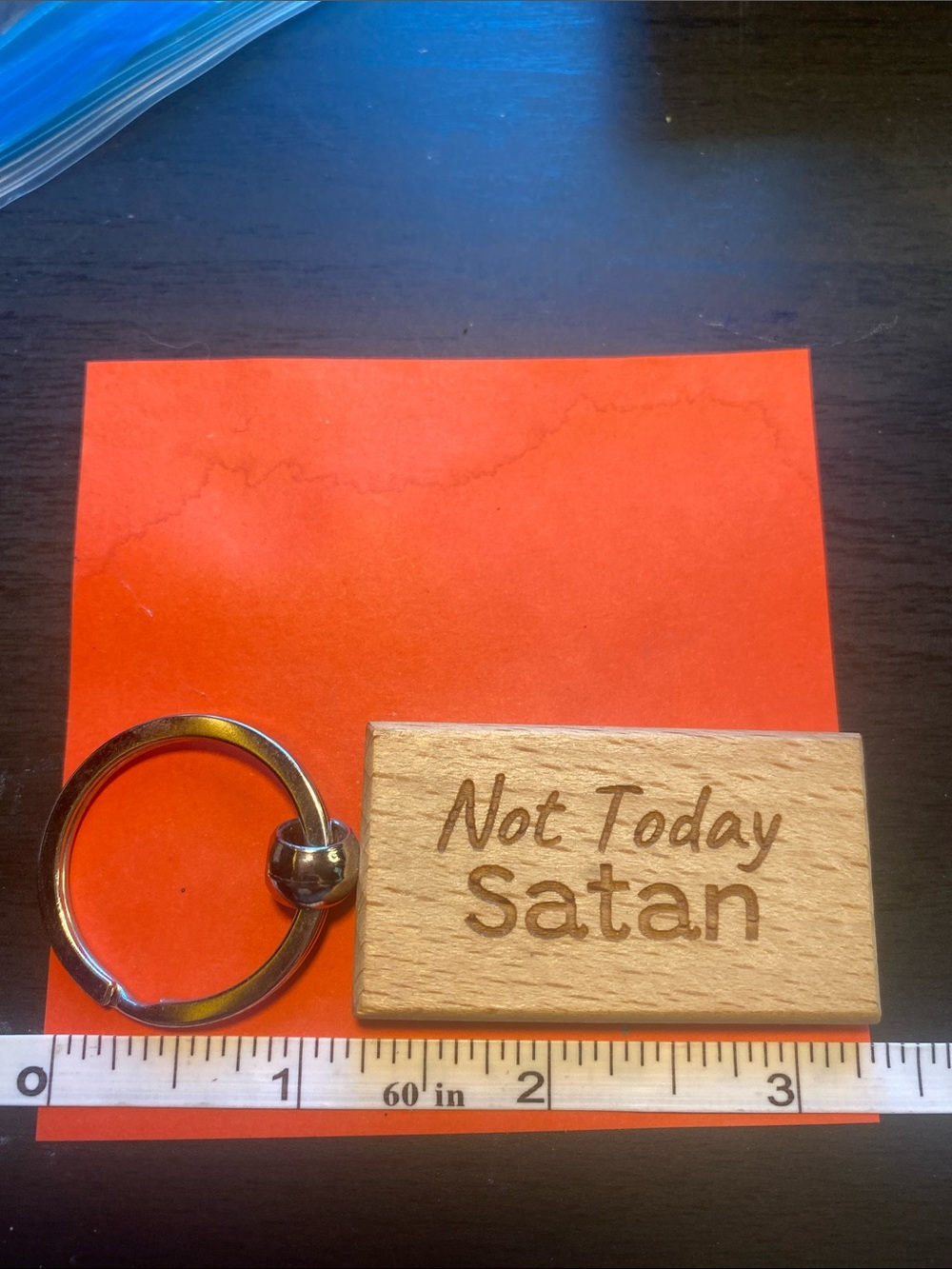 Not Today Satan Wooden Keychain - Natural Wood